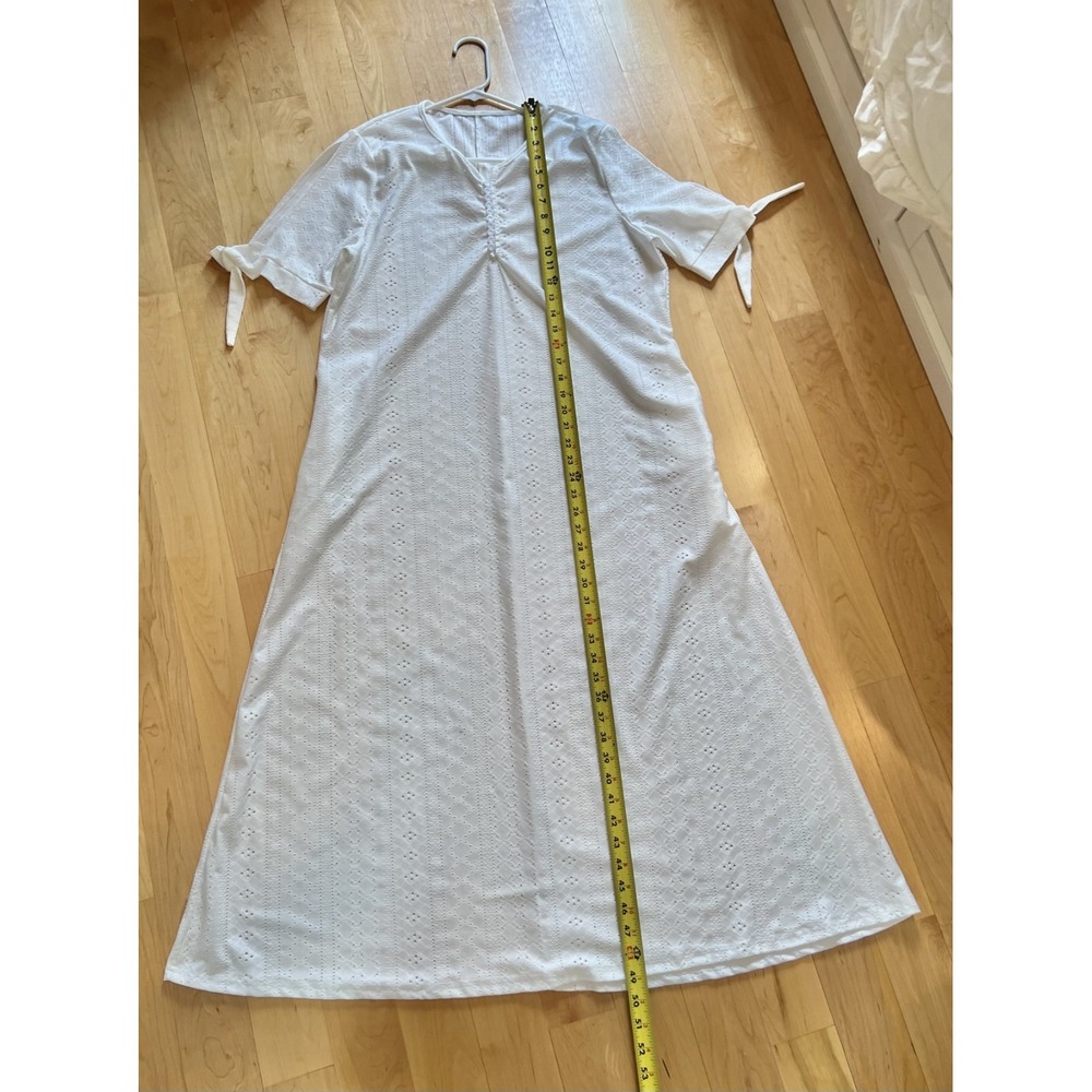Women's Dress white eyelet knit cotton blend L pockets vacation Casual Cottage - Picture 7 of 9